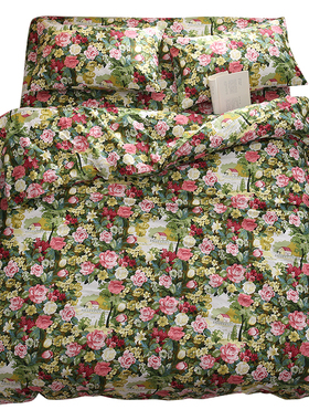 全棉被套单件 150x200X230cm秋冬纯棉被罩斜纹布田园风大花朵绿色