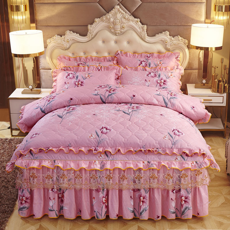 全套夹棉加厚网红款床裙式四件套全棉纯棉床罩被套公主风床品套件