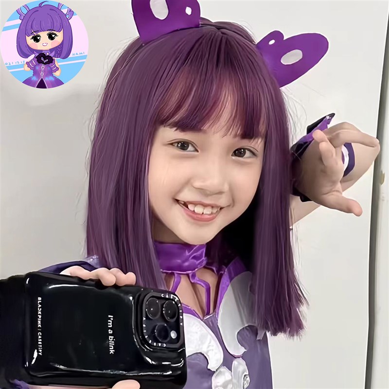 儿童假发cos巴啦啦小魔仙严莉莉中长发紫色空气刘海公主节日全头
