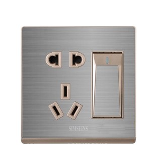 86型不锈钢银色拉丝一开单控电源五孔插座一开五孔单控开关插座