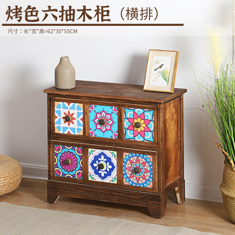 美式床头柜复古田园创意储物柜木B质收纳柜斗柜彩绘民族风置物柜