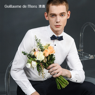 男新郎结婚寸衫 塔士多礼服领衬衫 婚礼宴会白色领结衬衣 澳嘉