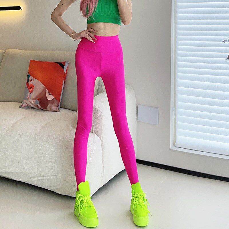 多巴胺糖果色打底裤女夏季冰丝薄款高腰彩色大码弹力紧身小脚裤子