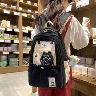 耐脏书包初中女生黑色双肩包女大容量高中生学院风女孩背包高颜值