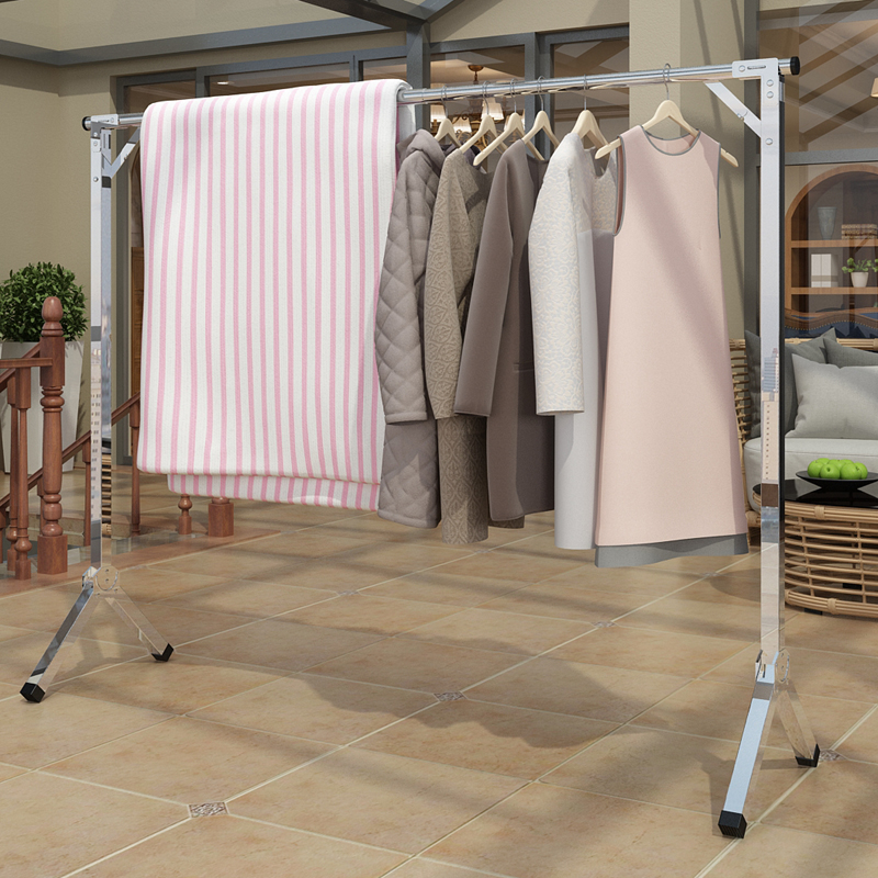 不锈钢落地折叠单杆式晾衣架卧室内挂衣阳台宿舍晒被子家用晾衣杆