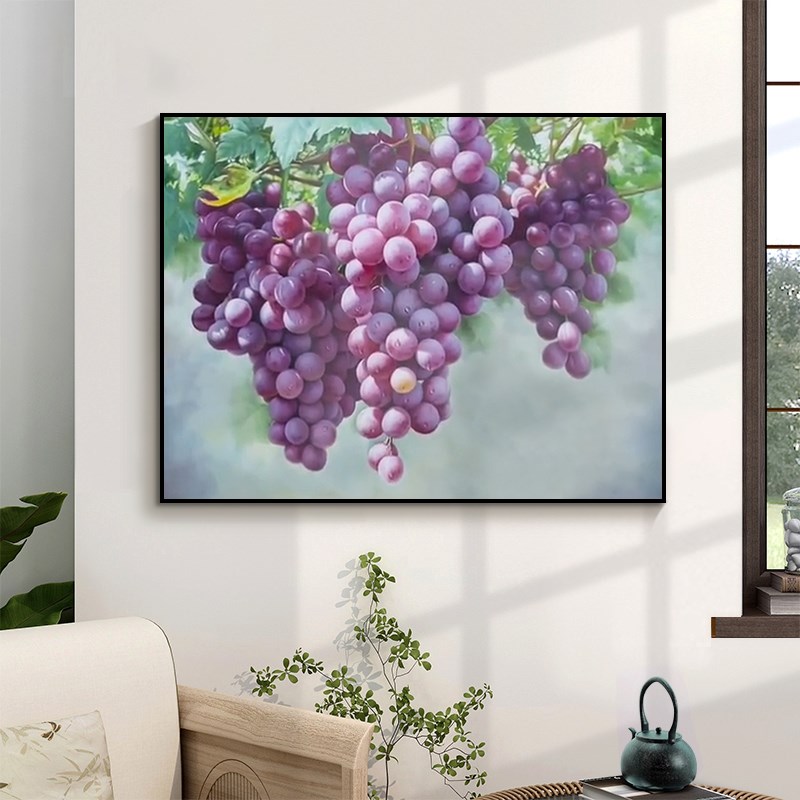 紫气东来葡萄纯手绘油画客厅装饰C画新中式超写实水果静物餐厅挂图片