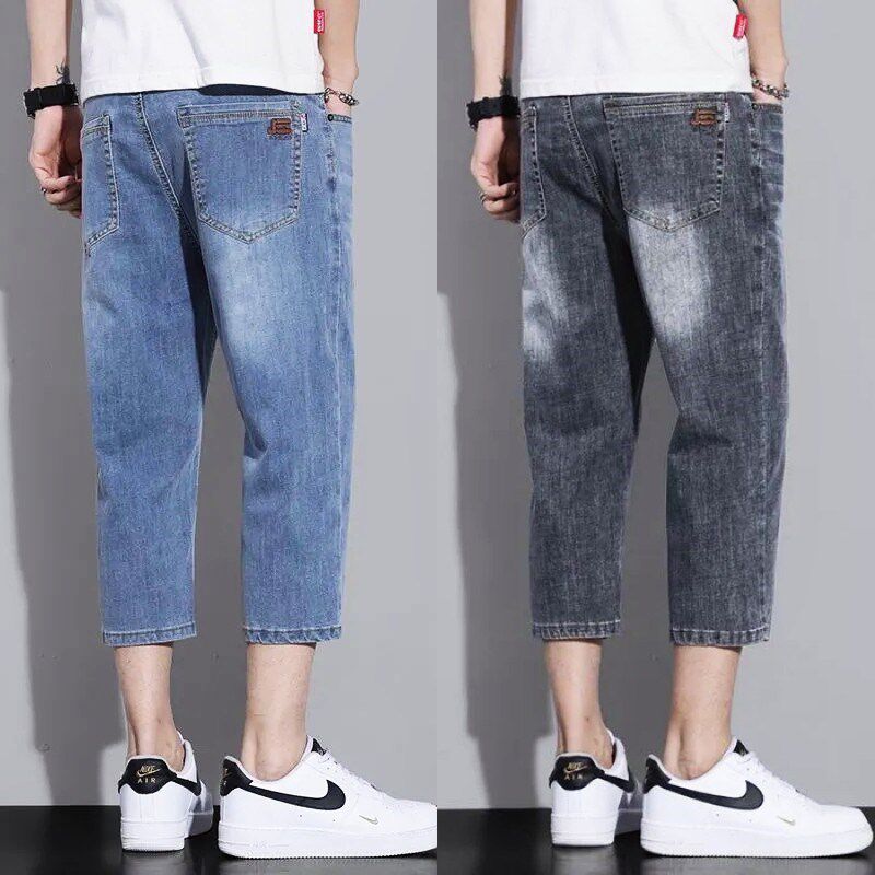 八分牛仔裤男士直筒夏季薄款弹力七分中裤马裤夏天外穿7分短裤男
