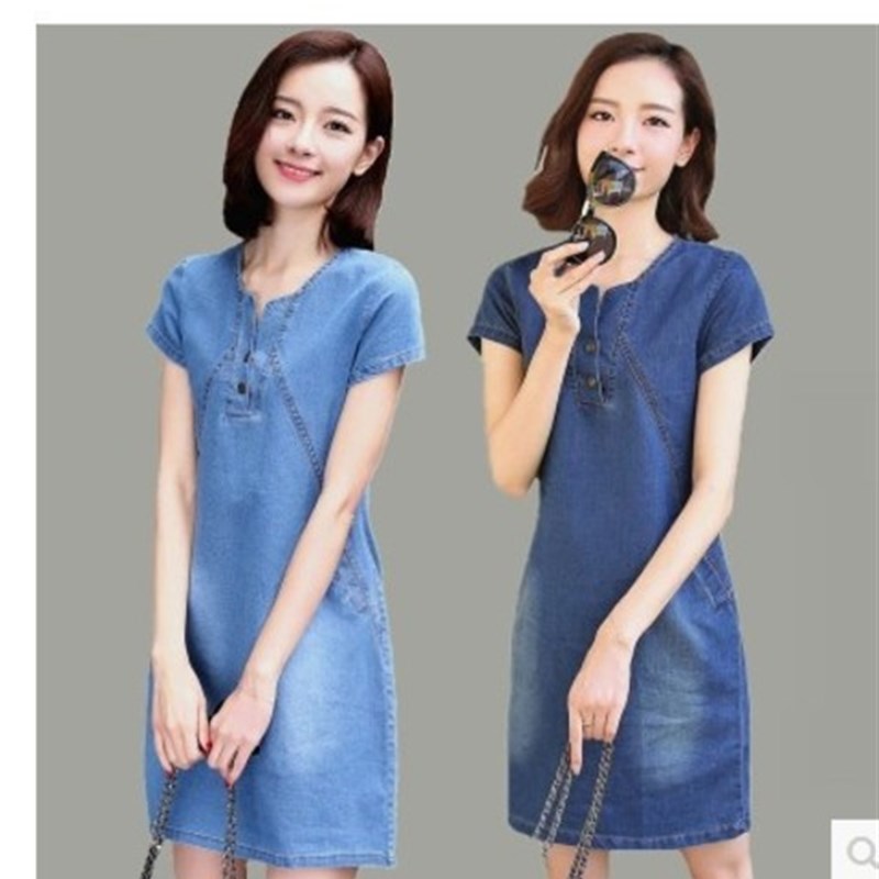 夏装连衣裙女2024夏新款韩版大码修身牛仔裙显瘦宽松牛仔裙a字裙