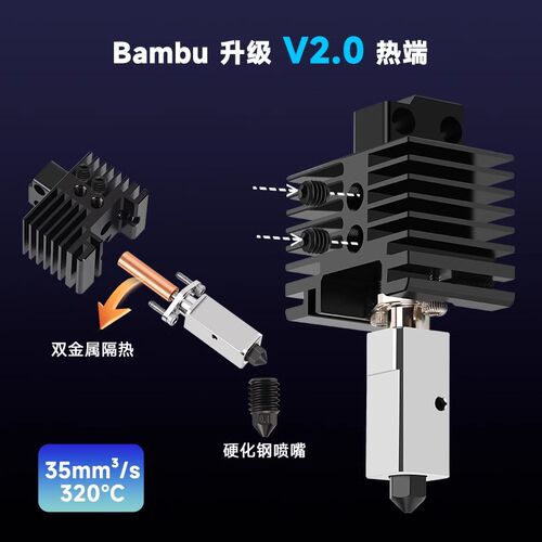华塑TZ 2.0款硬化钢挤出头拓竹X1/P1系列升级热端套件高速打印