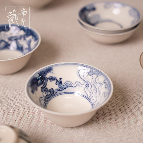 观南觉 和歌造物青花手绘古松壶承主人杯盖碗功夫茶具套组