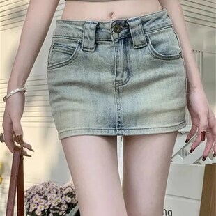 辣妹裙裤 2024新款 裙子包臀短裙 复古水洗高腰牛仔半身裙女夏季 美式