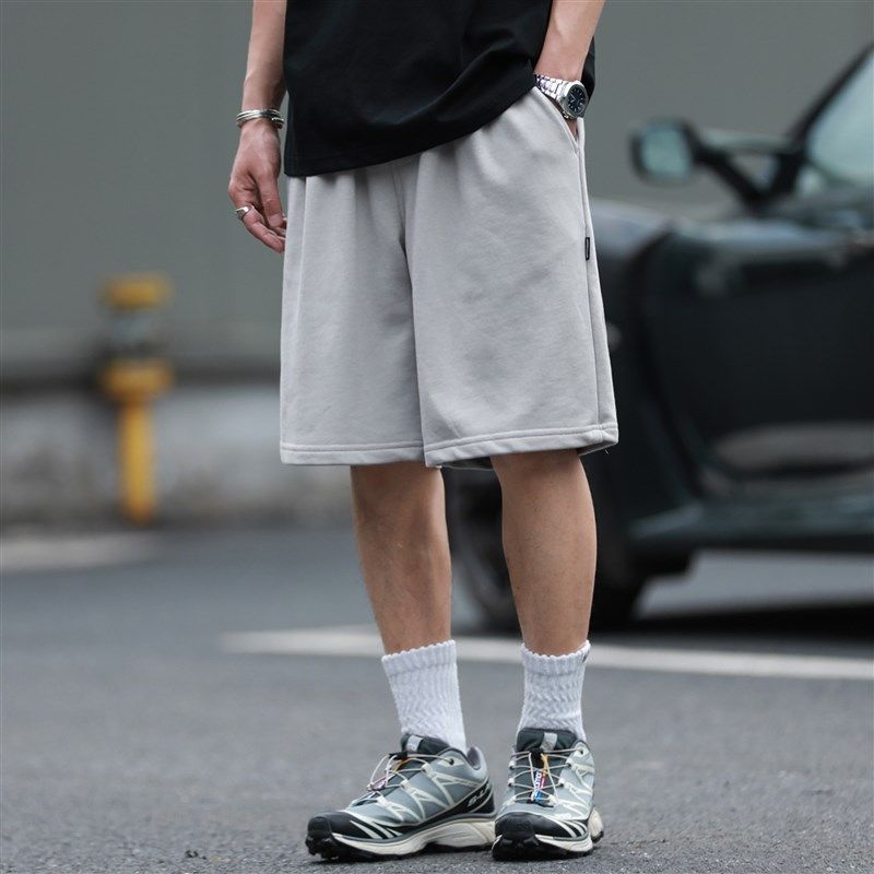 370g嘿马七作日系复古夏季男款宽松廓形针织短裤休闲宽松五分裤子