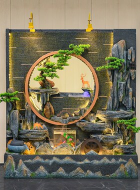 水幕墙流水屏风别墅庭院酒店隔断装E饰造景观招财假山鱼池喷泉摆