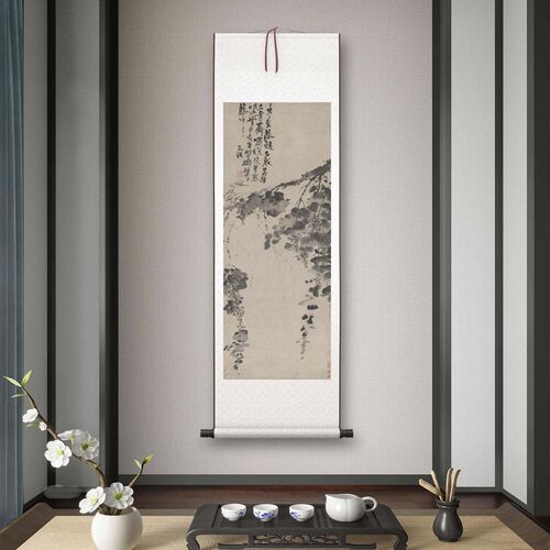 明代徐渭《墨葡萄》客厅书房茶室装饰画挂画玄关水墨高清卷轴字画