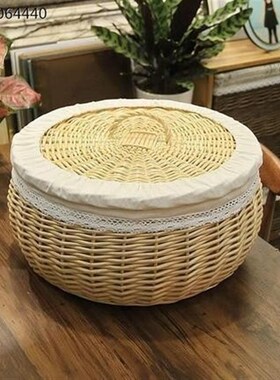 竹子馍筐藤编带盖保温馒头筐柳条收纳筐编织面包篮家用水果鸡蛋篮