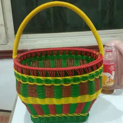 纯手工编织蓝子花篮手提藤篮买菜篮塑料大号藤条购物收纳鸡蛋吊