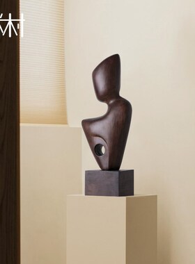 酒店样板间玄关装饰抽象木雕摆件售楼部创意M软装饰品艺术雕塑摆