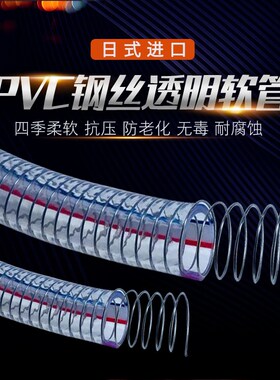 pvc钢丝软管塑料透明管耐高压水管胶管液压油管25/50/mXm1寸防冻