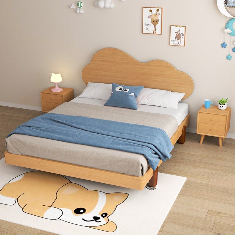 儿童床榉木全实木现代简约多功能云朵男女孩公主木蜡油1米2单人床