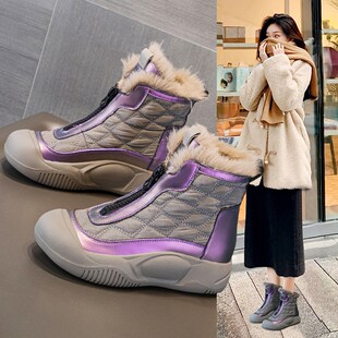 兔毛雪地靴女款2023新款冬季加绒加厚短靴平底防滑休闲保暖棉鞋子