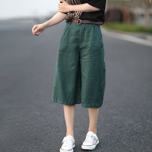 休闲裤 显瘦亚麻阔腿文艺范短裤 女棉麻中裤 五分裤 女宽松潮 大码 夏季