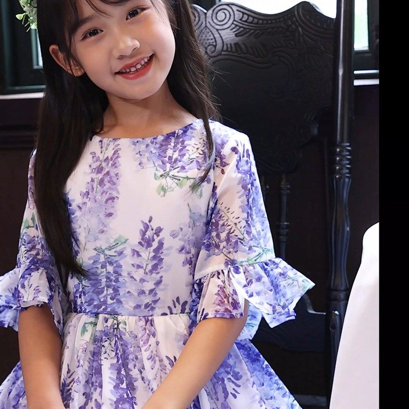 童装女童夏天连衣裙度假雪纺印花超长拖地裙亲子装母女装中学生,童装/婴儿装/亲子装,连衣裙,淘宝优惠券,粉丝福利购,淘宝优惠卷