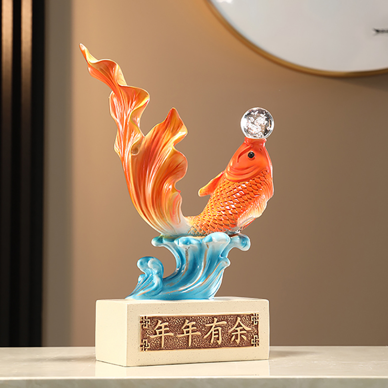 中式年年有余鱼摆件客厅电视x柜酒柜流沙画福鹿家居装饰品乔迁礼图片