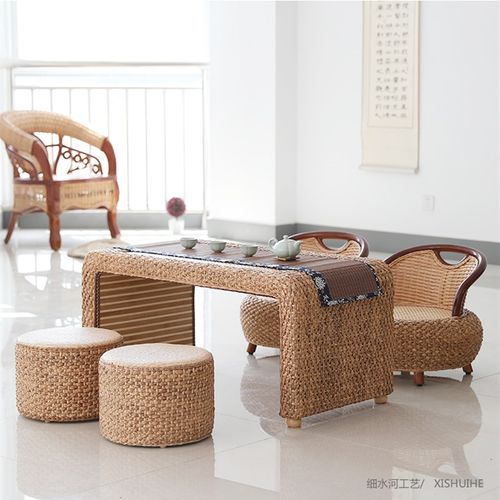 日式藤编榻榻米茶几小矮桌子飘窗桌阳台茶桌禅意窗台实木茶台炕桌