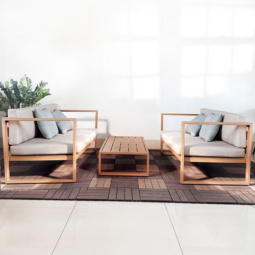 户外沙发北欧简约休闲庭院室外露天阳台木纹色铝合金花园民宿家具