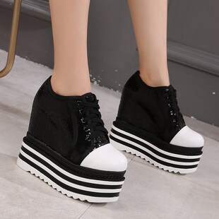 松糕单鞋 13cm坡跟厚底超高跟女鞋 防水台系带内增高时尚 新款 潮 秋季