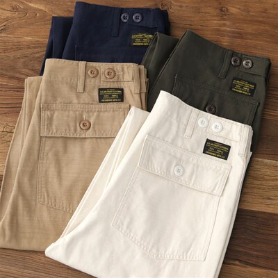 阿美咔叽OG107竹节纯棉军裤美式复古阔腿休闲宽松直筒工装长裤男