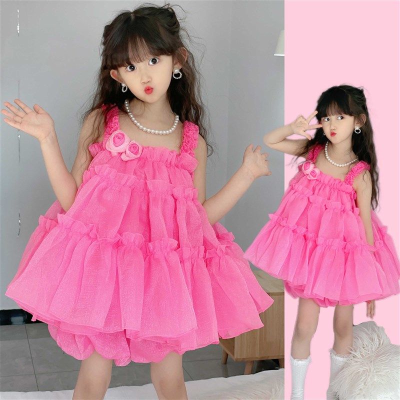 女童粉色吊带蓬蓬裙2024夏季连衣裙短裤套装礼服公主裙甜美可爱风,童装/婴儿装/亲子装,连衣裙,淘宝优惠券,粉丝福利购,淘宝优惠卷