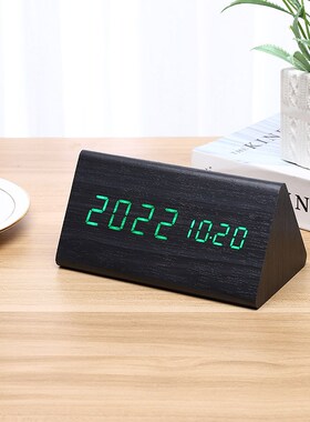 创意木质多功能时钟 LED数显电子闹钟办公桌面摆件木头钟礼品现货