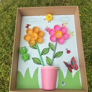 儿童手工玩具塑料瓶盖废旧利用创意成品材料男孩 垃V圾分类 幼儿
