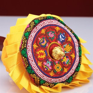 手摇转轮伞盖藏式转桶筒家用摆件遮尘布大小号蓝色黄色八吉祥宝轮