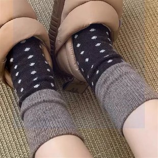 袜子女冬天韩国东大门波点复古羊毛袜加厚保暖堆堆袜女袜中筒袜子