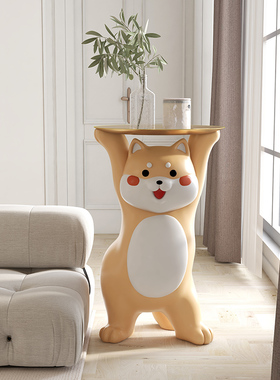 艺术大型客厅电视柜沙发旁边落地狗床头边几置物架柴犬装饰品摆件