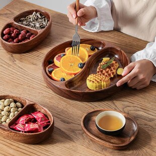儿童分餐盘胡桃木椭圆形托盘餐盘酒店餐厅高级感下午茶甜点坚果盘