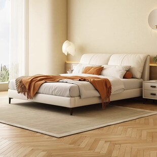 床现代简约轻奢真皮床卧室头层牛皮大象耳朵1.8m双人床婚床主卧