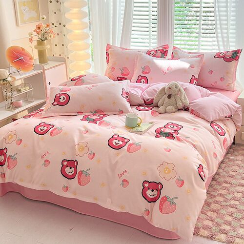 床上四件套纯水洗棉全被套罩宿舍单人学生床品床单莓有烦恼三件套