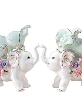 两件套家居办公室创意摆设葫芦白菜陶瓷大象摆件客厅电视柜装饰品