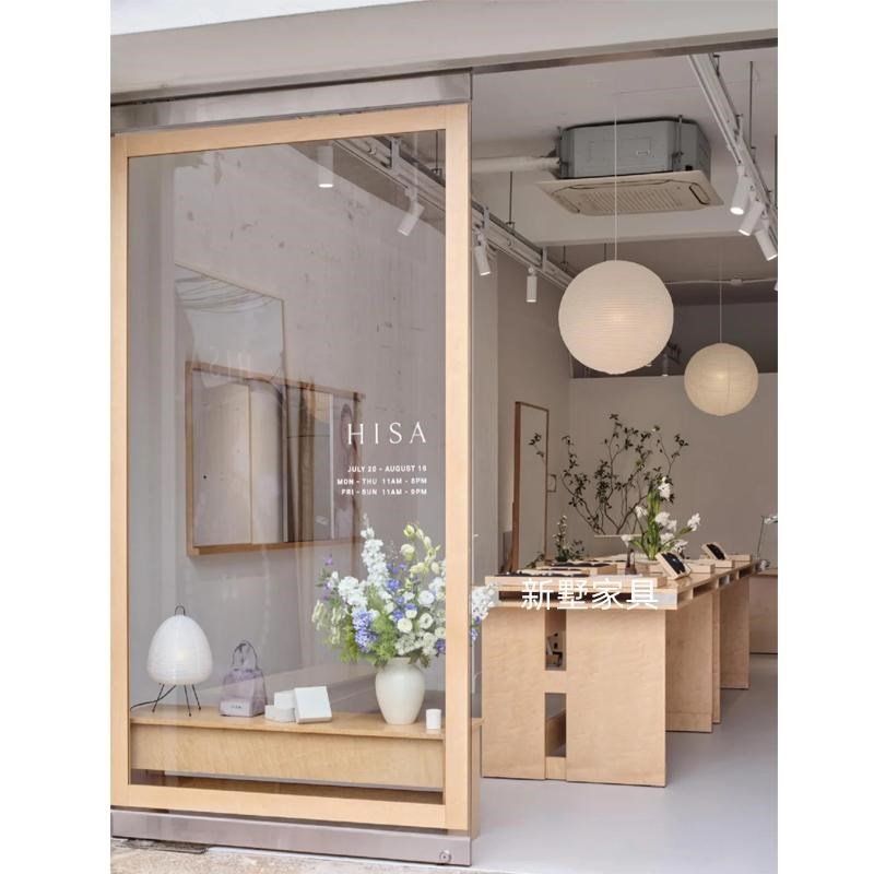 轻奢北欧实木会议桌工作台现代书桌商用展示台P长条办公桌洽谈桌