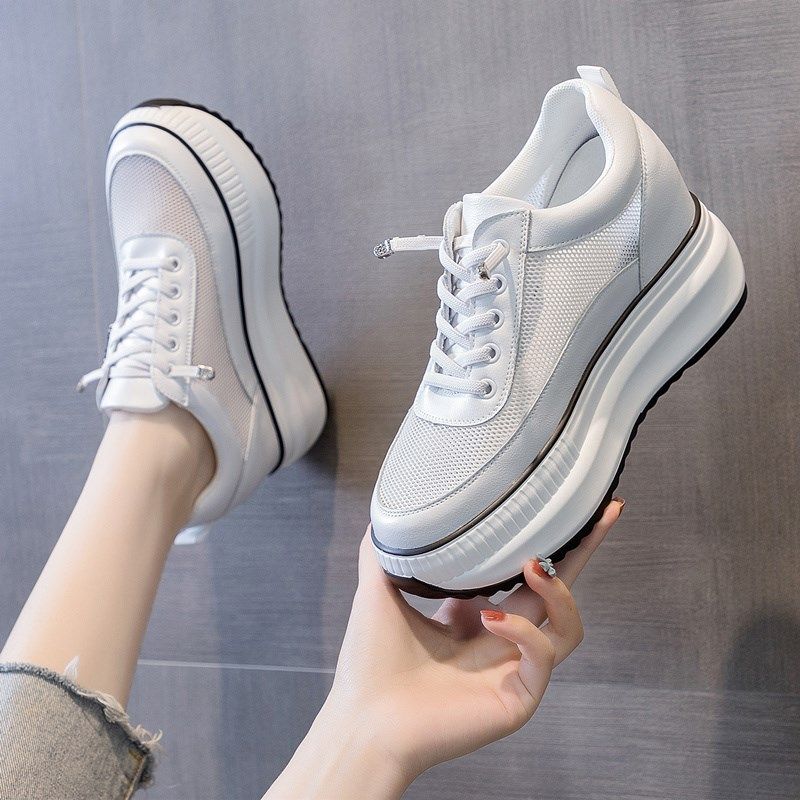 夏季透气小白鞋女内增高女鞋8cm网面真皮白鞋休闲板鞋厚底松糕鞋,女鞋,松糕（摇摇）鞋,淘宝优惠券,粉丝福利购,淘宝优惠卷