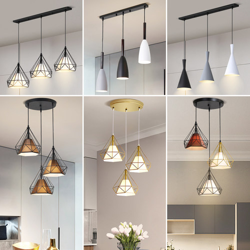 餐厅吊灯长条三头家用现代简约创意个性饭厅灯大气led北欧吧台灯