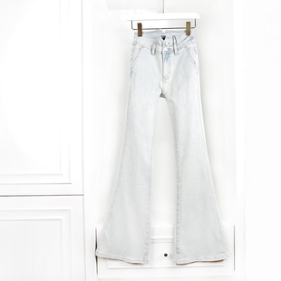 春夏薄面料高腰宽松喇叭裤 复古怀旧收腹高个垂坠大喇叭加长牛仔裤