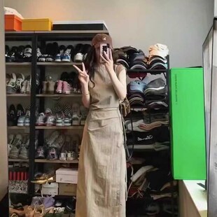 高级感气质两件套装无袖连衣裙子女2024新款夏季法式穿搭工装长裙