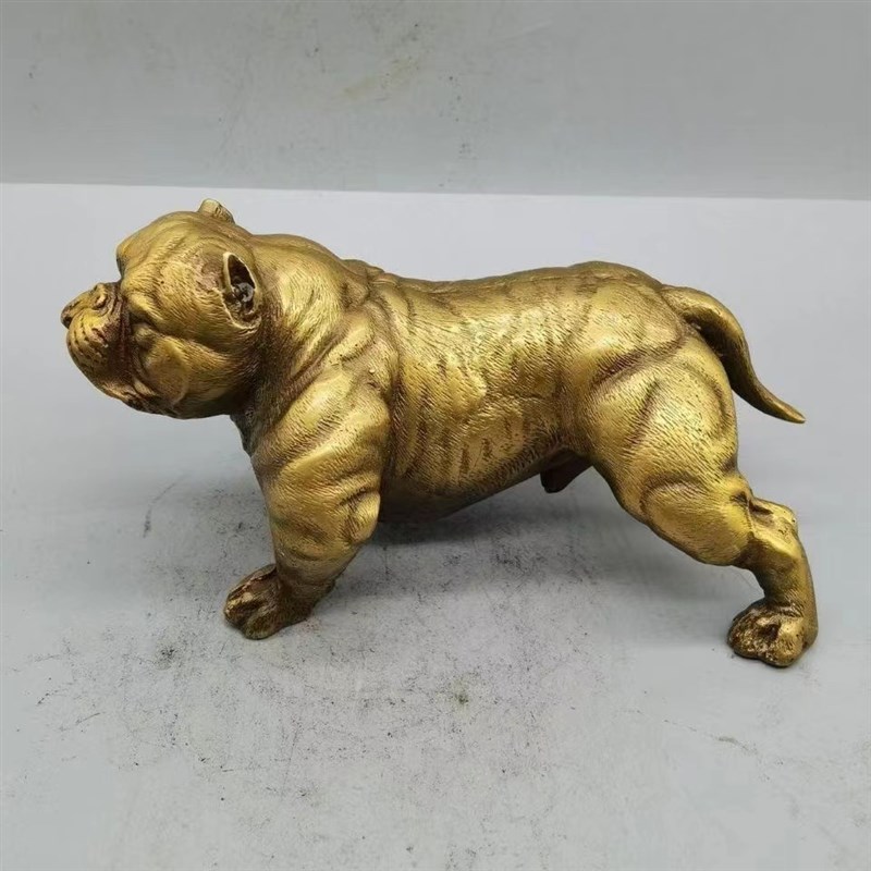 铜狗摆件纯铜恶霸l犬沙皮狗旺财狗斗牛犬家居书房桌面装饰茶宠摆图片