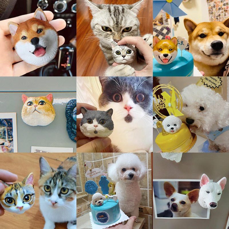 立体定制3D头像宠物冰箱贴手绘车载香薰猫咪狗狗石膏摆件生日装饰