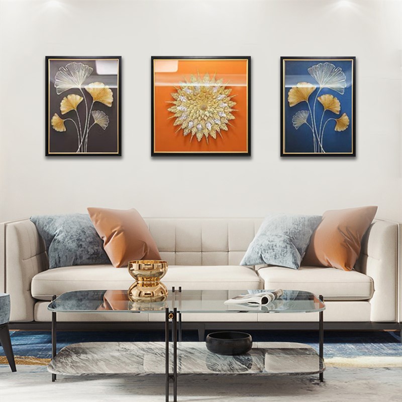 纯手工立体实物i镶嵌绕线工艺高档装饰画客厅沙发背景墙挂画三联