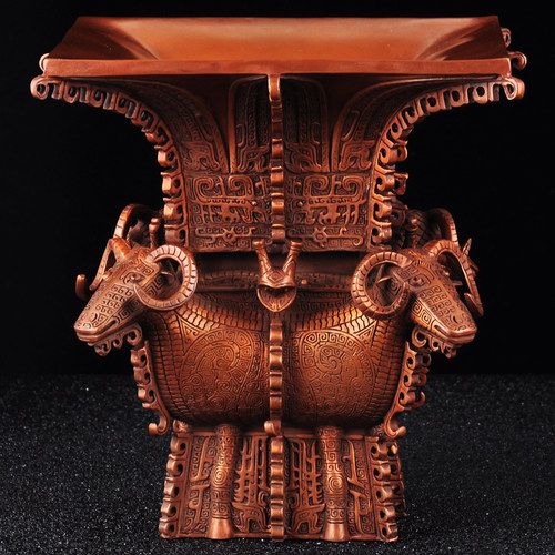 紫铜四羊方尊鼎摆件中式铜鼎家居客厅公司办公室装饰品商务礼品